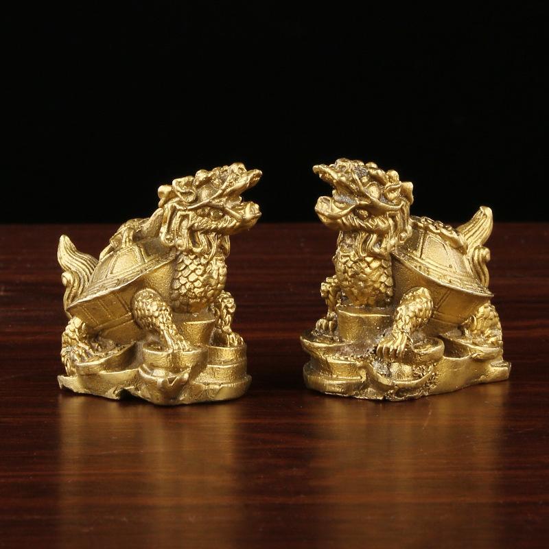 Brass - Small Money Pair Thousand-Year Fu Lu Shou Three-Generation Turtle Ornaments W