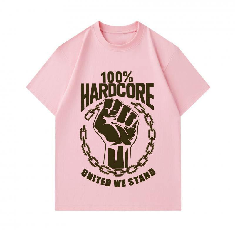 Men's 100% Cotton Crew Neck Short Sleeve T-Shirt, 100% Hardcore Fist United We Stand Print Casual Breathable Tee for Daily Street Wear