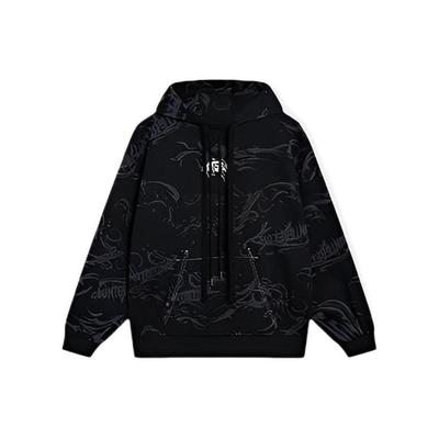 Li Ning CF Σειρά Νερού Ολόπλευρο Τυπωτό με Κορδόνι Μακρυμάνικο Φούτερ Unisex Φούτερ Μαύρο AWDSI43-2