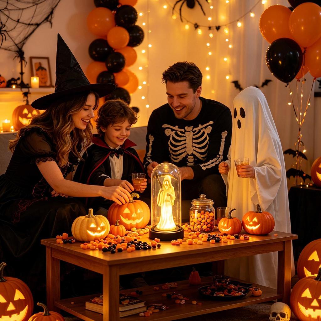 Ghost Lamp Halloween Night Light Tabletop Spooky Decorations Light LED Ambient Lighting For Fireplace Home Party Holiday