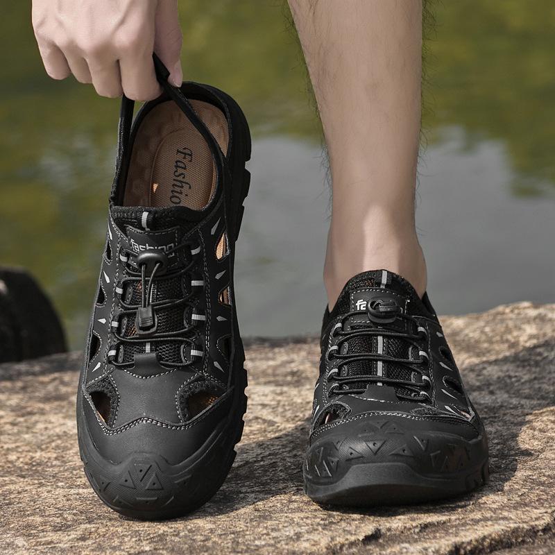 2025 new summer men's bag head sandals breathable explosion casual large size beach shoes hollow mesh shoes