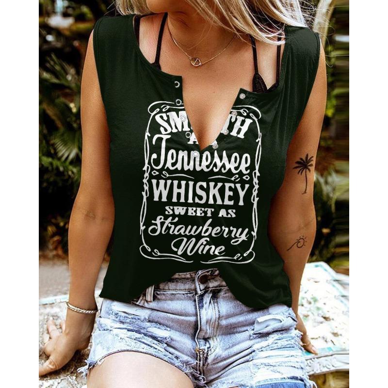 

Fun Letter Printed Vest Colorful V-neck Sleeveless Women’s T-shirts S