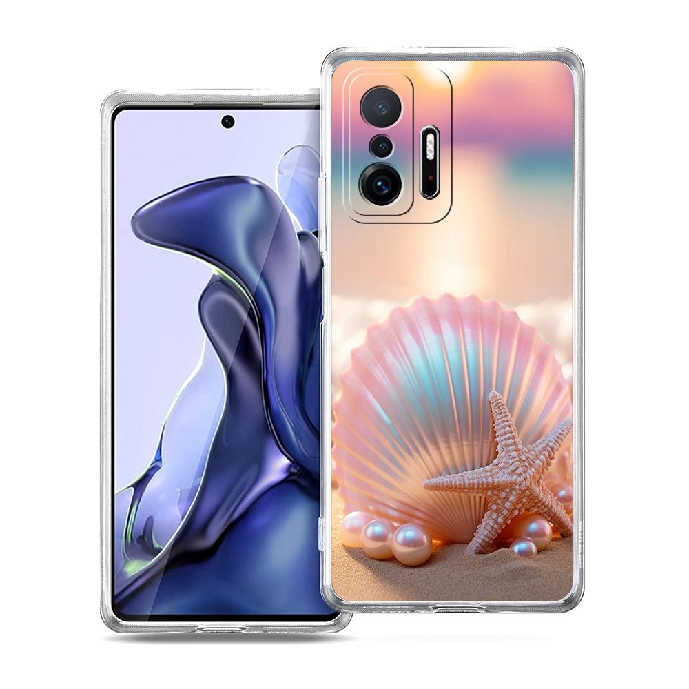 Transparent Phone Case for Xiaomi Mi 14 13 12 11 Ultra 13T 12T 11T Poco X3 NFC F3 F6 Pro Lite Soft TPU Seashell Starfish Pattern