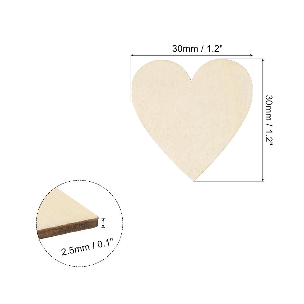 100/200pcs Wooden Hearts Unfinished Wood Hearts Blank Wooden Cutouts Ornaments Natural Wood Pieces for Christmas Party Craft Pro