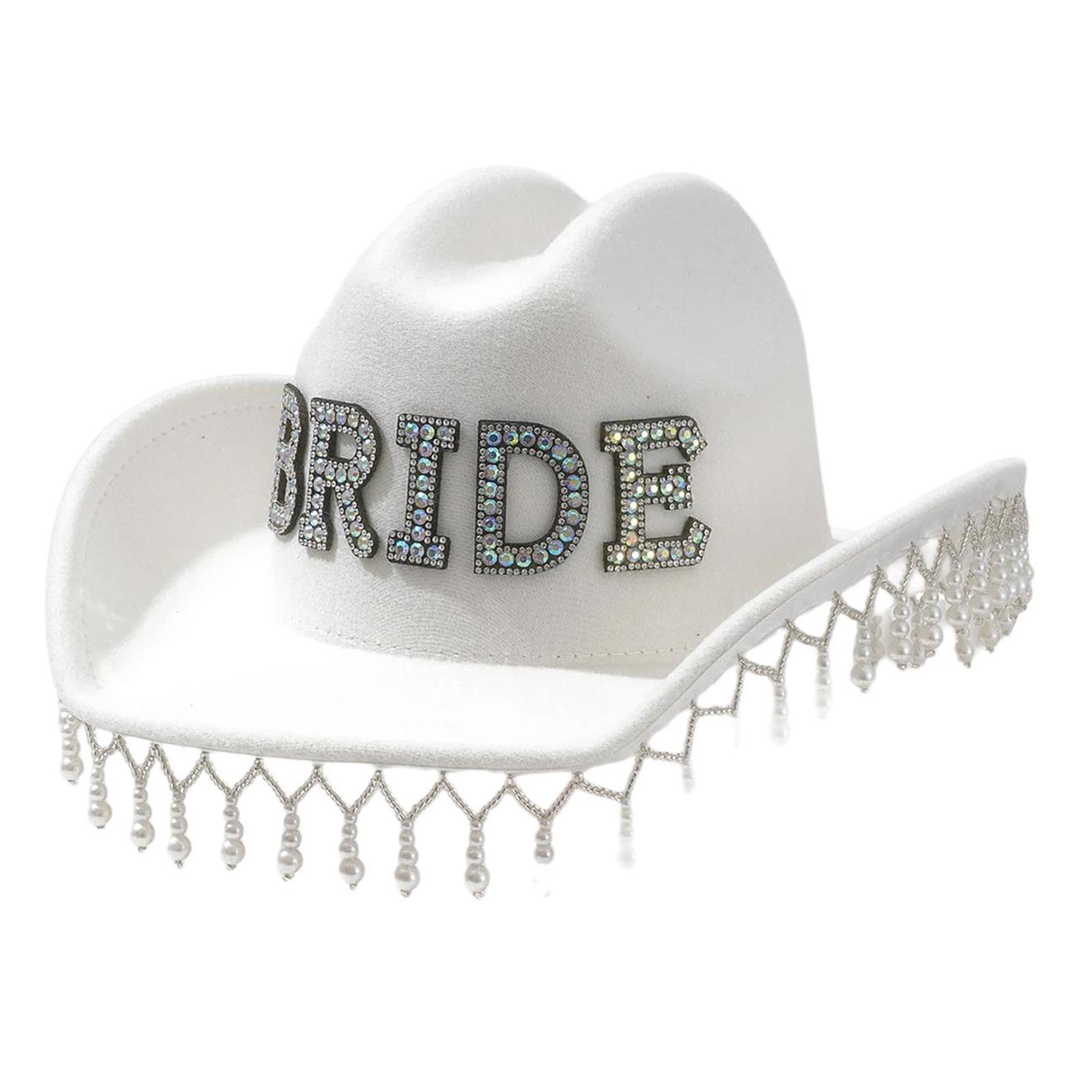 

Luxurious Pearls Cowboy Hats Bride Hat Panama Hat for Bachelorette Party Cowboy Hats for Club Stage Shows B