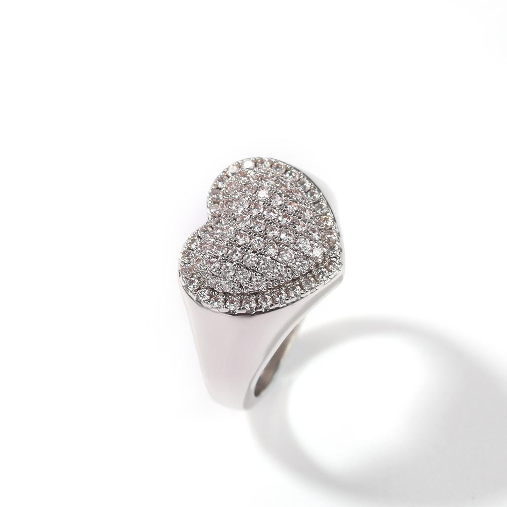 Hot-selling Copper Inlaid 5A Zircon Couple Ring Love Shape Niche Personality Trendy Cool Ring
