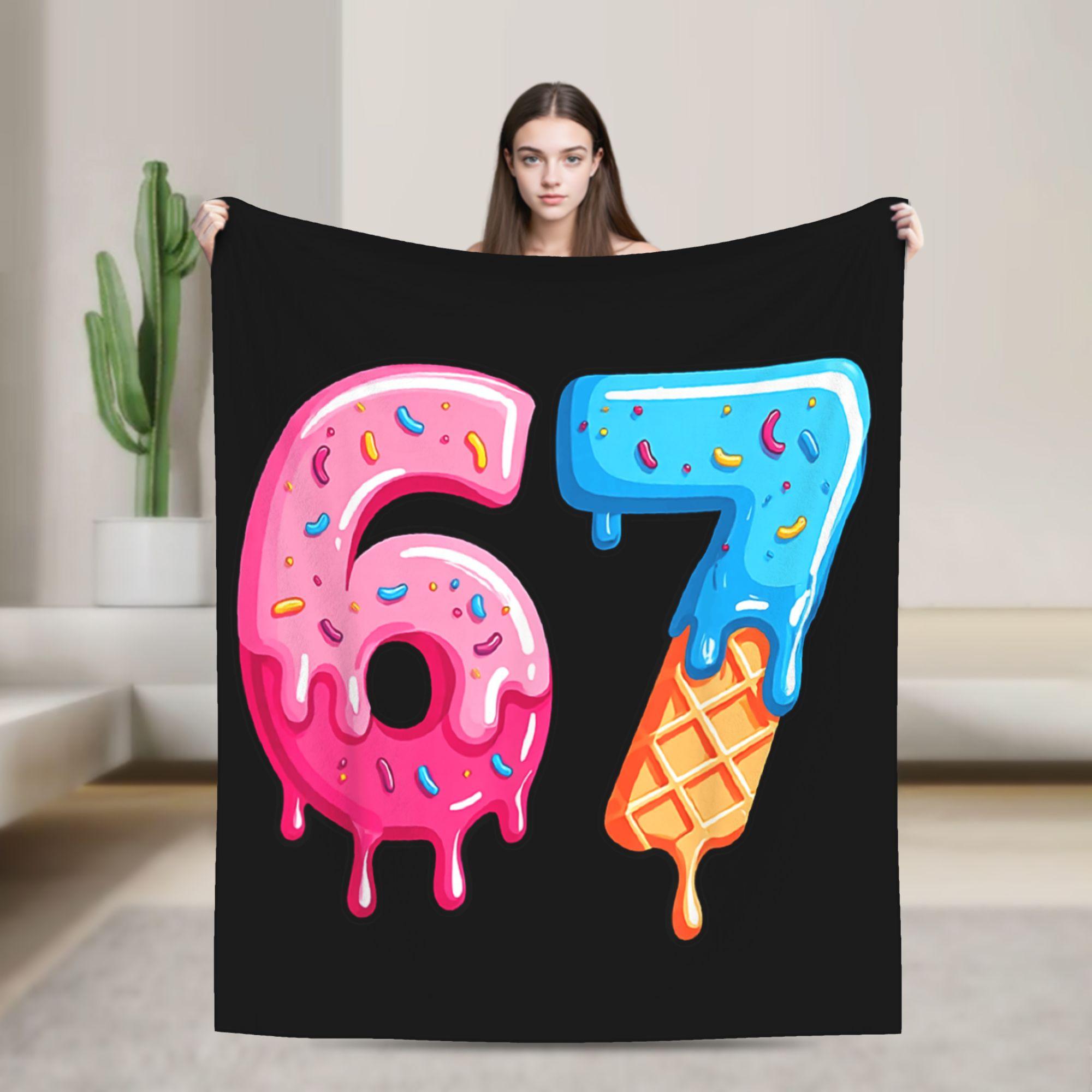 

Six Seven Ice Cream Drip Meme 67 Blanket Quality Warm Bedding Throws Winter Child Couch Chair Sofa Bed Novelty Bedspread 75x90cm