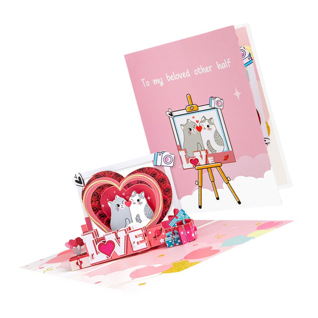 Greeting Card with Envelope 3D Popup Picture Frame Animal Card Birthday Card Valentine's Day Present for Girlfriend
