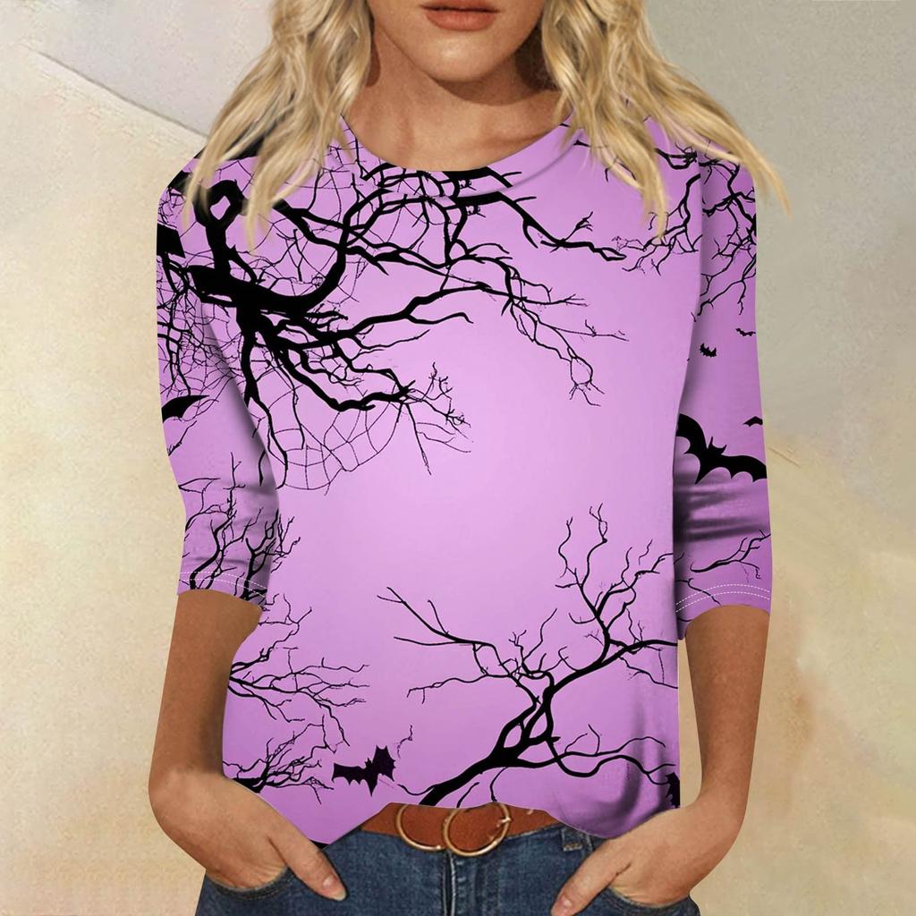 Women's Fashion Casual Round Neck 3/4 Sleeve Loose Printed T-Shirt Ladies Top