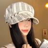 Japanese Striped Star Beret Female Spring And Autumn Korean Version Showing Face Small Versatile Octagonal Hat Fashion Newsboy Hat