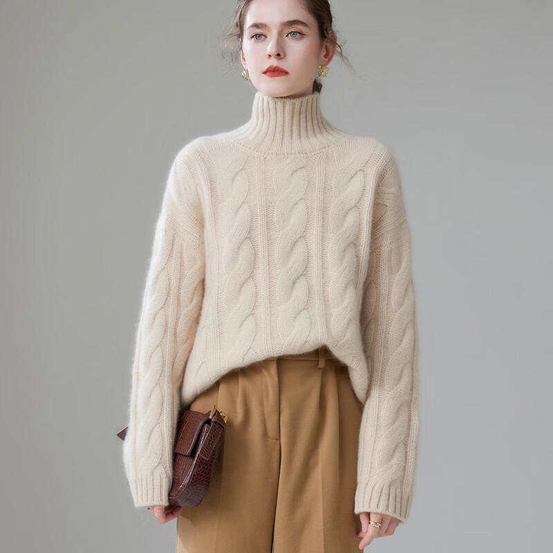 Fanzhen Women's High-Neck Cashmere Blend Loose Sweater