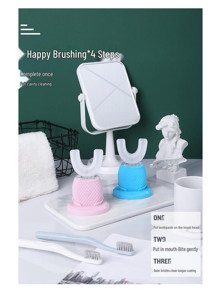 U-Shaped Waterproof Silicone Electric Toothbrush with Mouthguard for Couples, Ultrasonic Induction Charging