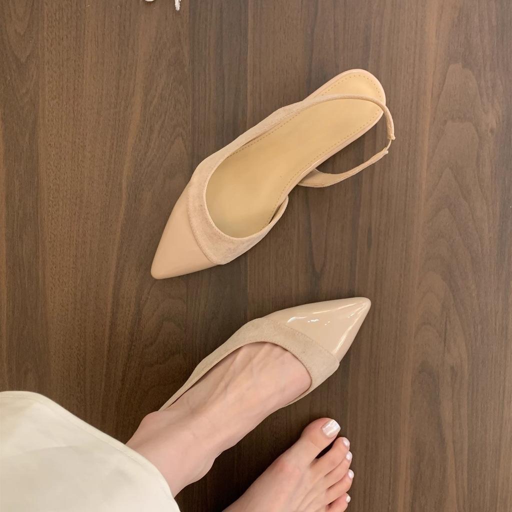 French temperament evening pointed head empty slope heel women's new shoes with skirt fairy flat bottom bag head sandals women's summer