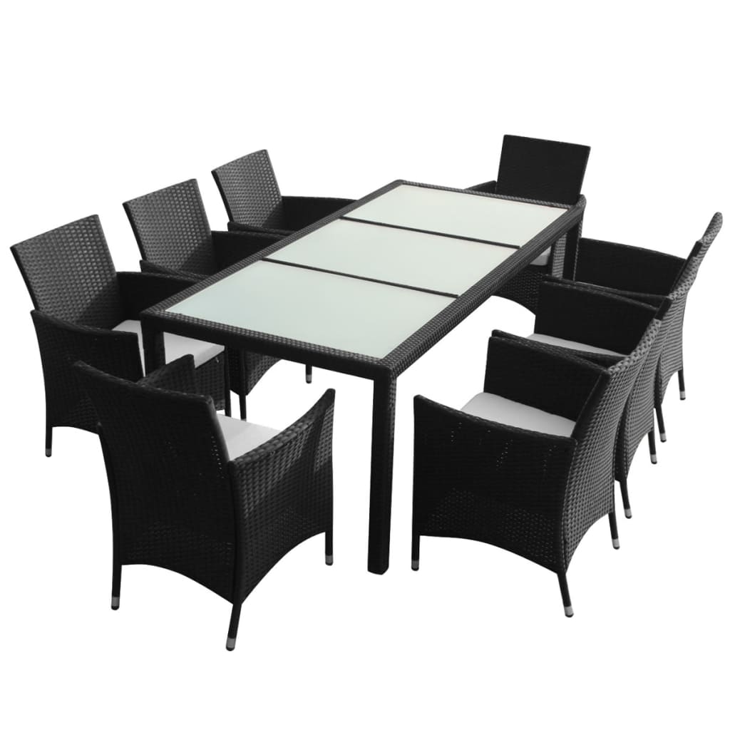 9 Piece Garden Dining Set with Cushions Poly Rattan Black