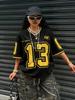 Summer New Retro Black Los Angeles 13 Print T-Shirt For Women V-Neck Short Sleeve Sports Football Jersey Y2K Loose Oversized Top