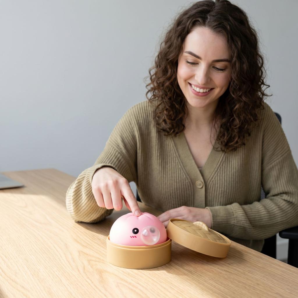 Bao Dumpling Bubble Squeeze Toy In Steamer Box Design Soft Touch Stress Relief Sensory Fidget for Desk Office Home Play