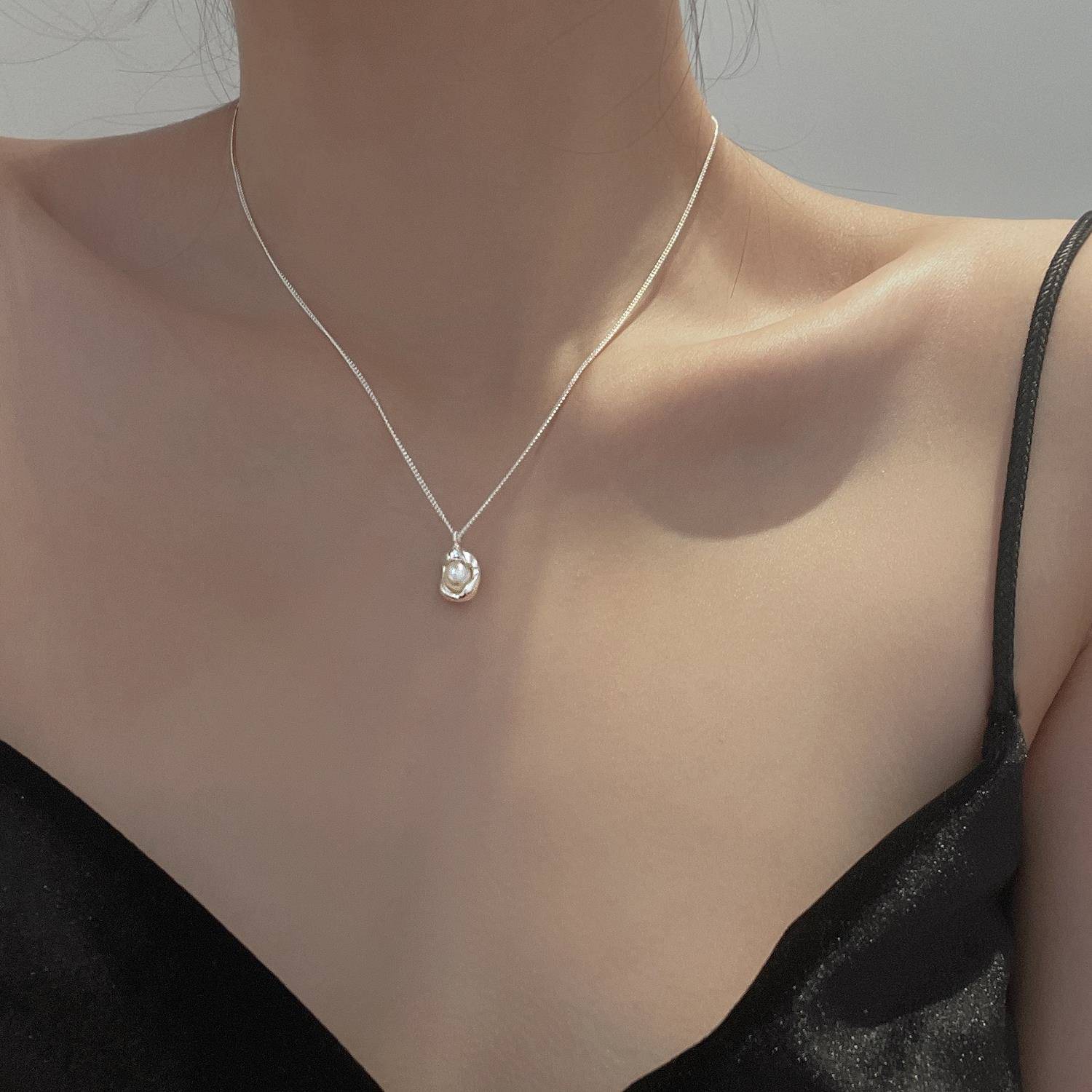 Women S925 Silver Pearl Geometric Clavicle Necklace золотой