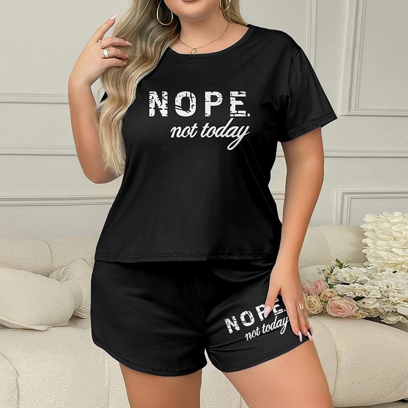 Summer Plus Size 3XL 4XL 5XL Short Sleeve Tops and Shorts Pajamas Set Casual Oversized Cartoon Printing White Pyjamas for Women Sleepwear Set Homewear