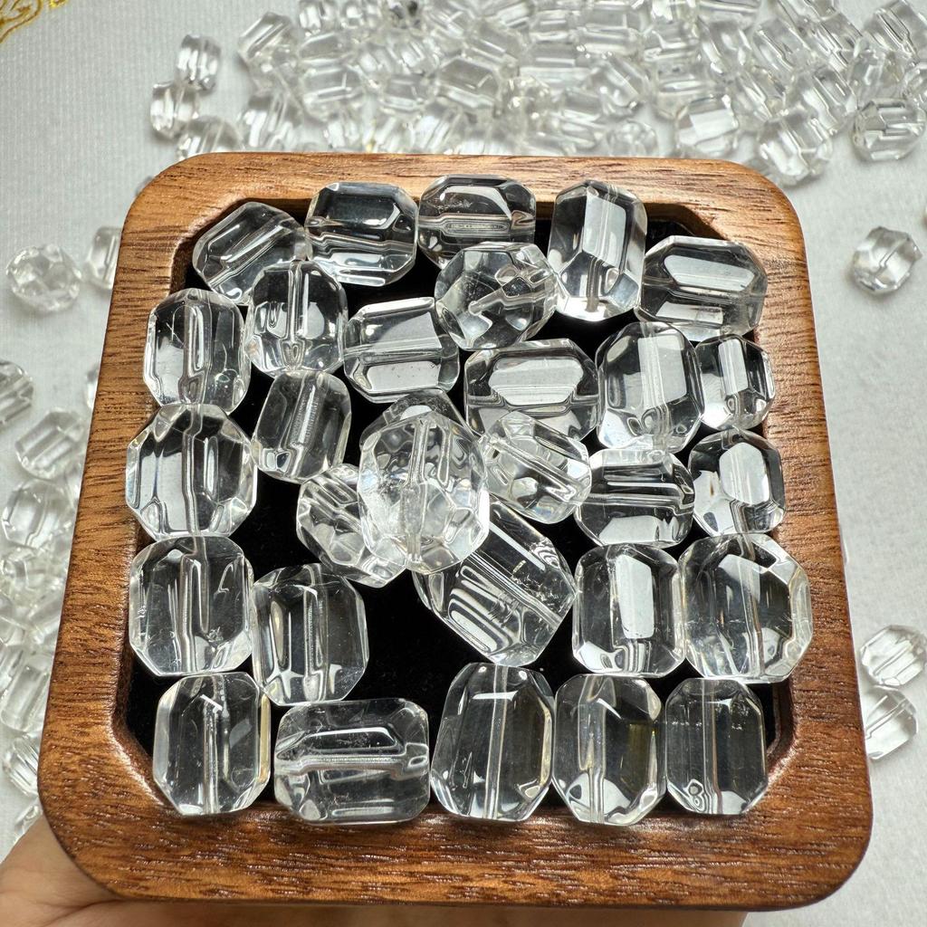 Faceted Clear Quartz Travel Beads with Through Hole for DIY Projects