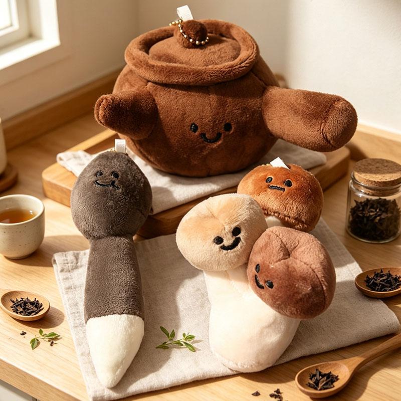 Cute Cartoon Food Plant Plush Toy Soft Teapot Morel Mushroom Coconut Tree Stuffed Doll Keychain Pendant Kids Birthday Gift Boys