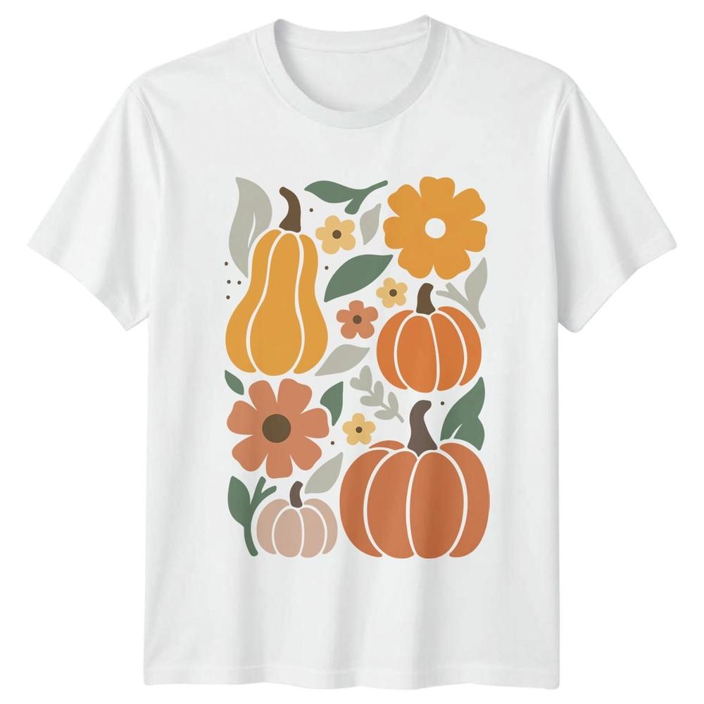 Autumn Harvest Pumpkin Floral Graphic Unisex Unisex Tee Shirt Seasonal Fall S