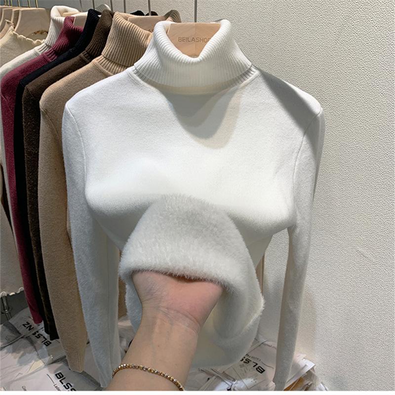 

Stylish high-neck fleece-lined thick sweater, unisex, new /winter , warm knitted base layer. XL белый