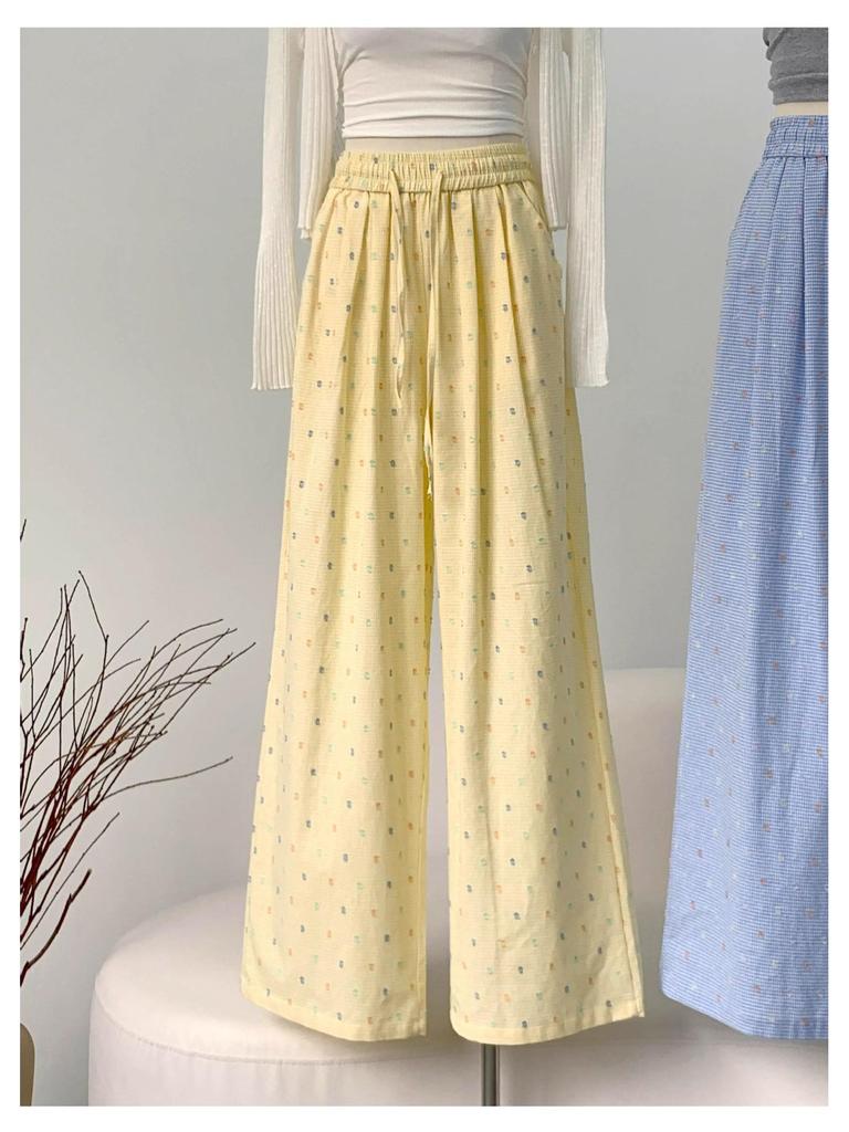 Women's High Waist Polka Dot Wide Leg Pants - Yellow
