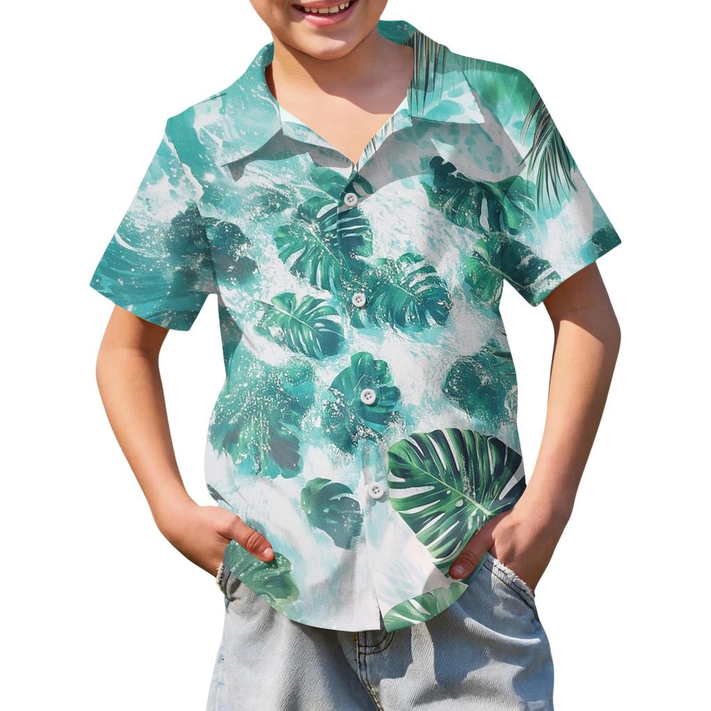 Jungen kurzärmeliges Hawaiihemd, Kinder Sommer Hemd mit Knöpfen