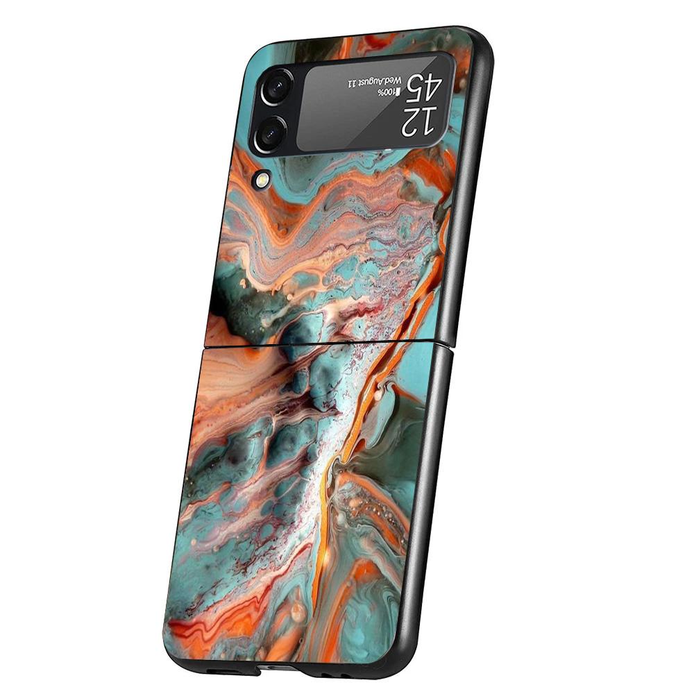 Fashion Geometric Marble Cover Phone Case For Samsung Galaxy Z Flip 7 6 5 4 3 5G Flip7 Flip6 Flip5 Flip4 Flip3 Black Fundas Shel