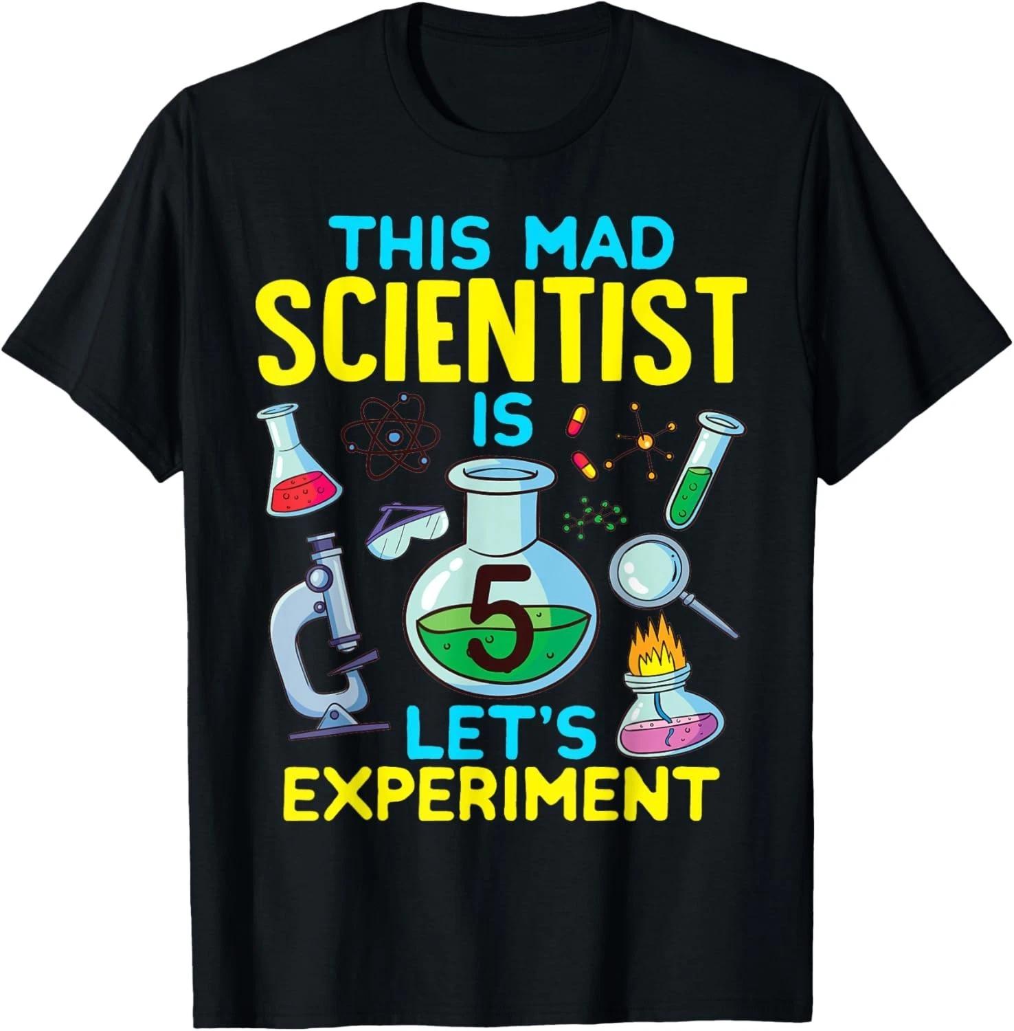 5th Birthday This Mad Scientist Is 5 Let_s Experiment Funny T-Shirt S