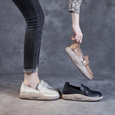 Cowhide Loafers Γυναικεία Casual Μονό Παπούτσια Γυναικεία Γνήσιο Δέρμα Μόδα Ρετρό Παπούτσια Mother Γυναικεία Δερμάτινα Παπούτσια