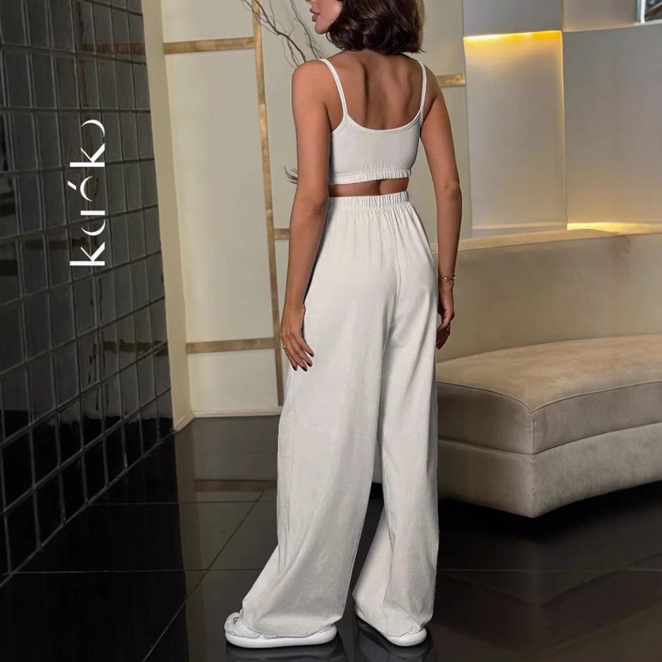 Women's Wide-Leg Suspender Two-Piece Set