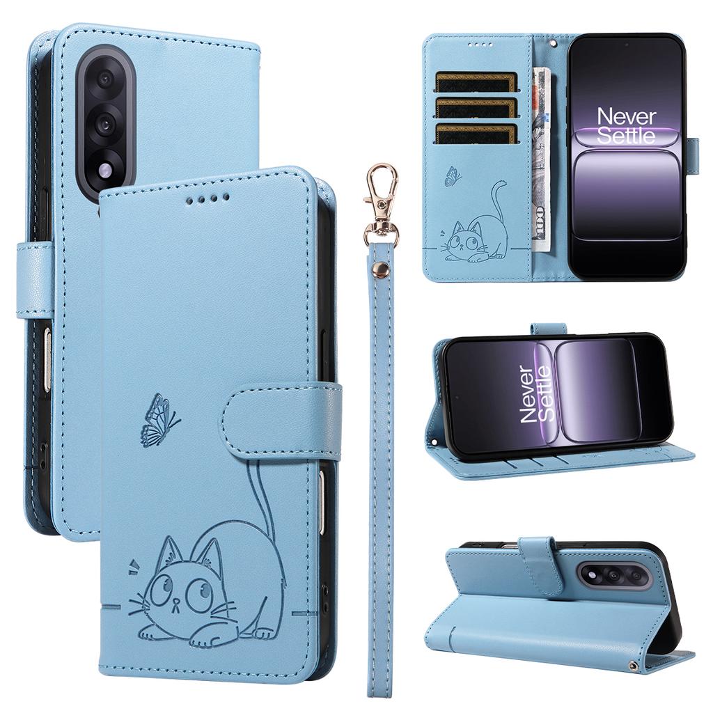 For OnePlus Nord 5 5G/OnePlus Ace 5 Ultra 5G Case Cat Pattern Imprint Leather Phone Cover with Wrist Strap