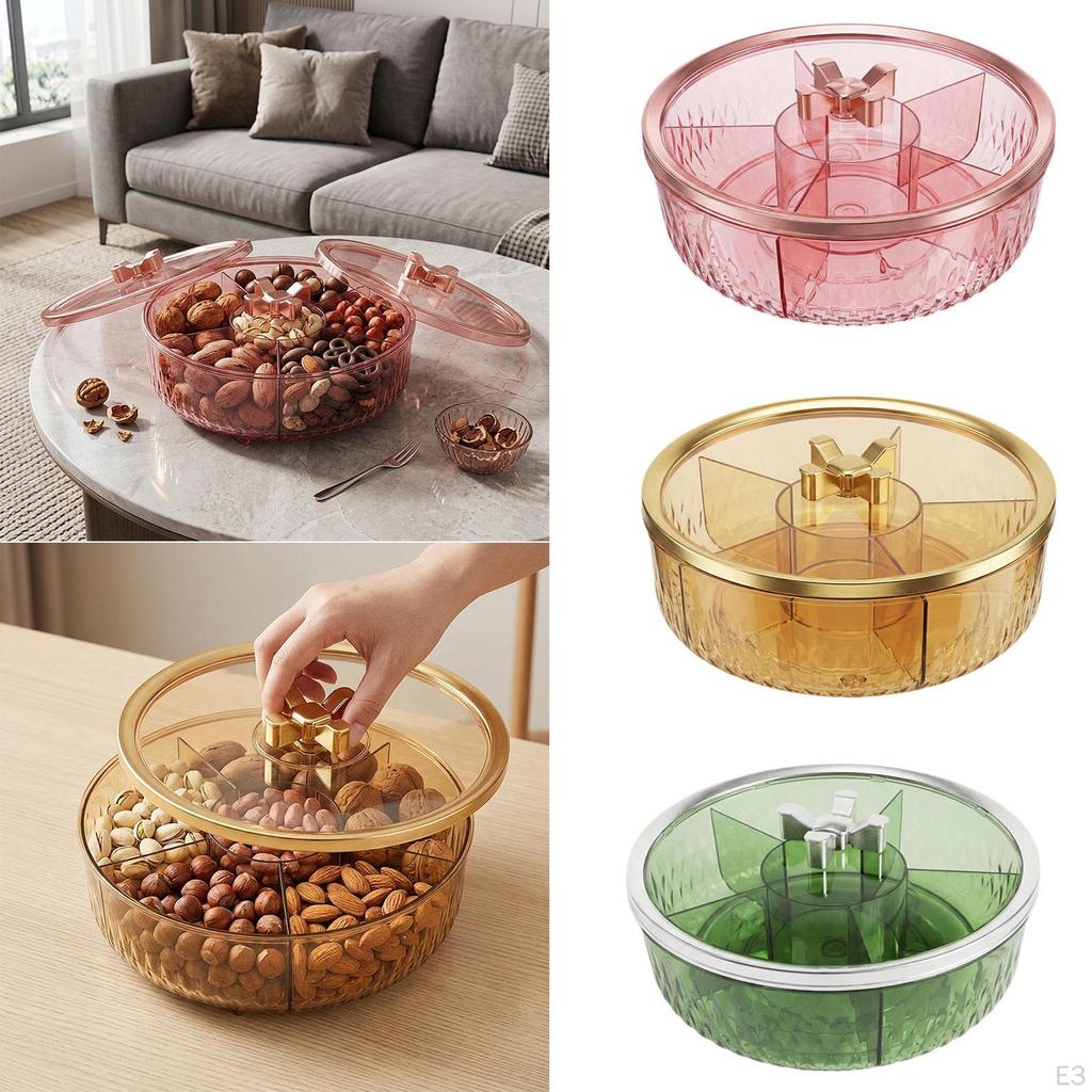 Bandeja de Servir de 5 Compartimentos, Portátil, con Tapa, a Prueba de Polvo, Ideal para Aperitivos, Galletas y Verduras