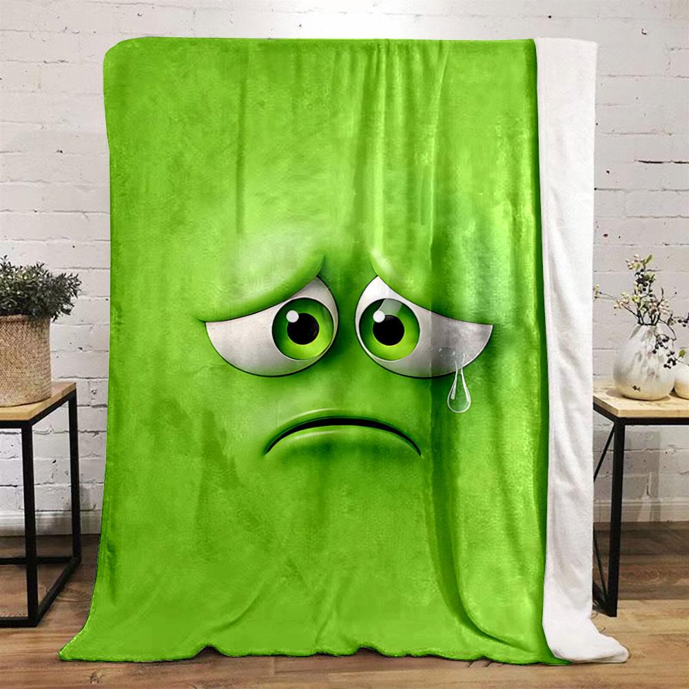 Sad Green Face with Teardrop and Large Eyes. for All Seasons Blanket Lunch Break Throw Gift