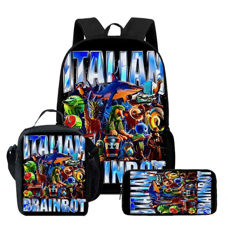 Zaino Scolastico per Bambini Cartoon Brain Rot Con Buste Pranzo Astucci Per,Zaini Scolastici Leggeri per Bambini