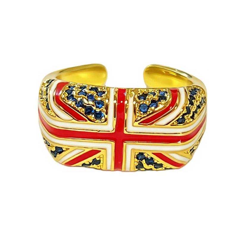 2026 Gold Glaze Luting Retro British Style Color Rice Flag Open Ring Female Simple Flower Light Luxury Temperament Ring
