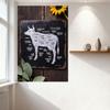 Rustic Distressed Cow Anatomy Meat Cuts Metal Tin Sign with Sunflower Eucalyptus for Bar Restaurant Man Cave Home Decor
