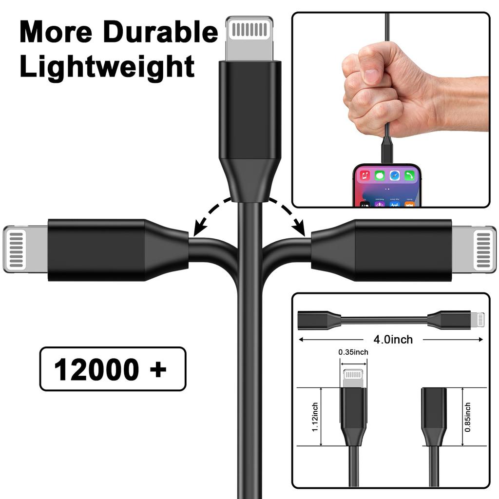 10cm iPhone Ladeverlängerungsadapterkabel Lightning Stecker auf Lightning Buchse Ladegerät MFi-zertifizierter Anschluss Konverter Dongle Kompatibel mit