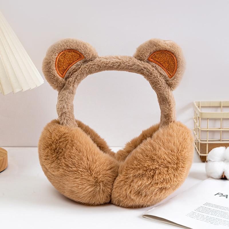 Orecchie da Animale Carine Morbide Paraorecchie Forma di Hamburger Accessori Abbigliamento Borsa Orsetto Peluche Paraorecchie Pieghevoli