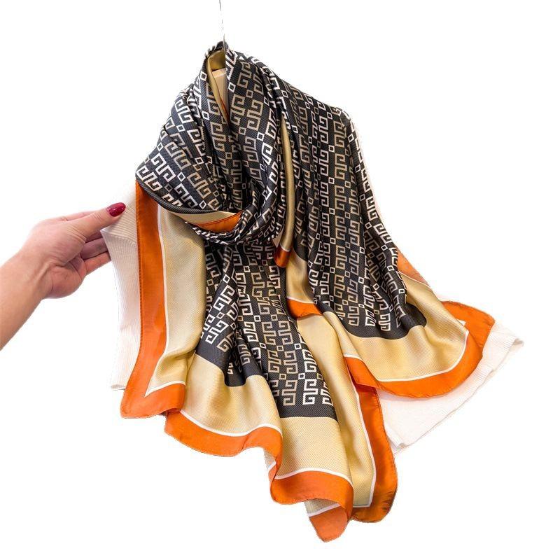 Spring And Summer Simulation Silky Brocade Fashion Silk Scarf Long Scarf Silky Printed Shawl Versatile Headscarf Scarf