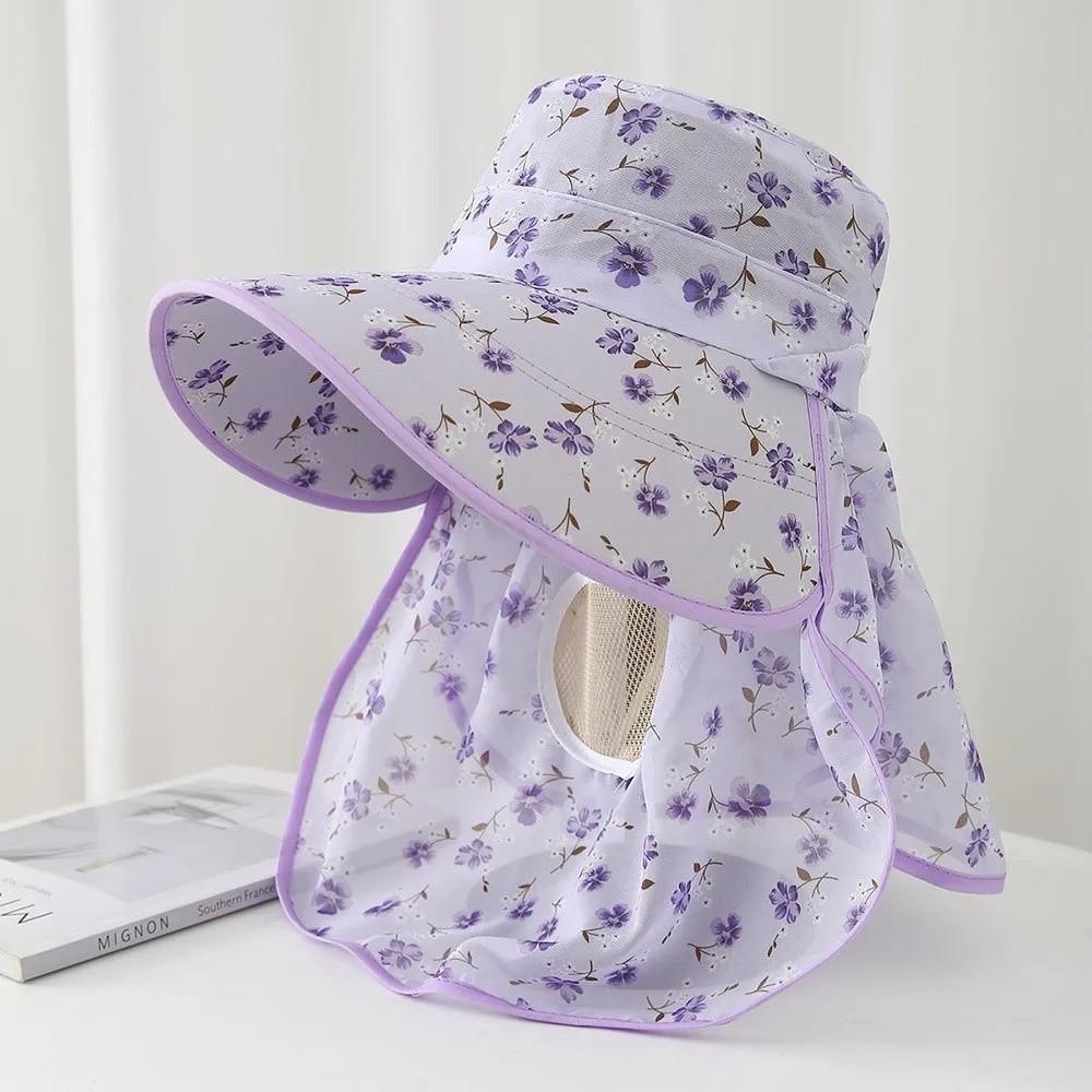 Fashion Mesh Breathable Sun Hat Fordable Wide Brim Face Hood Hat Breathable Anti-UV Basin Cap Outdoor Camping