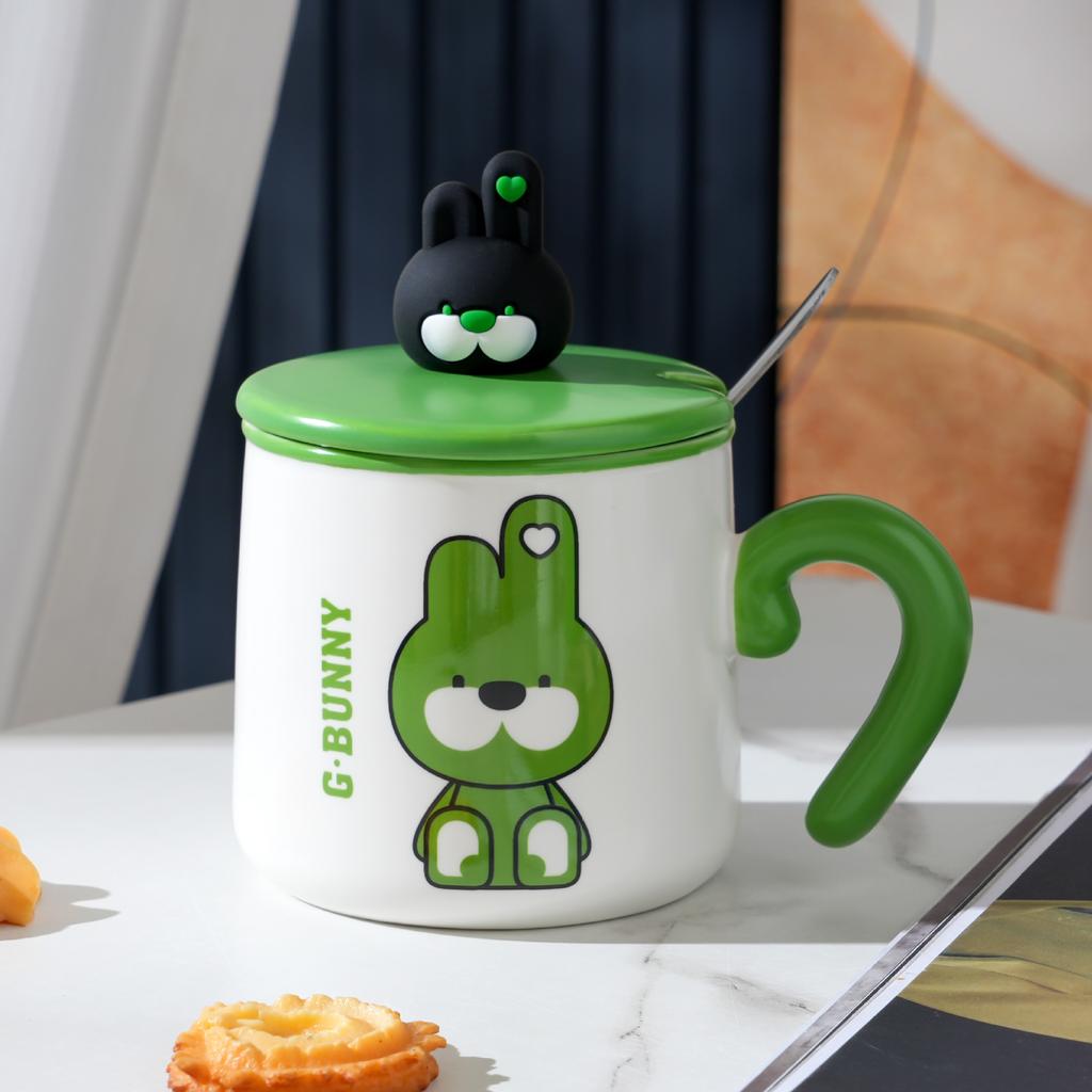 Children's Cup Breakfast Coffee Cup with Lid Spoon Cartoon Cup High Value Household Ceramic Cup Small Gift Set