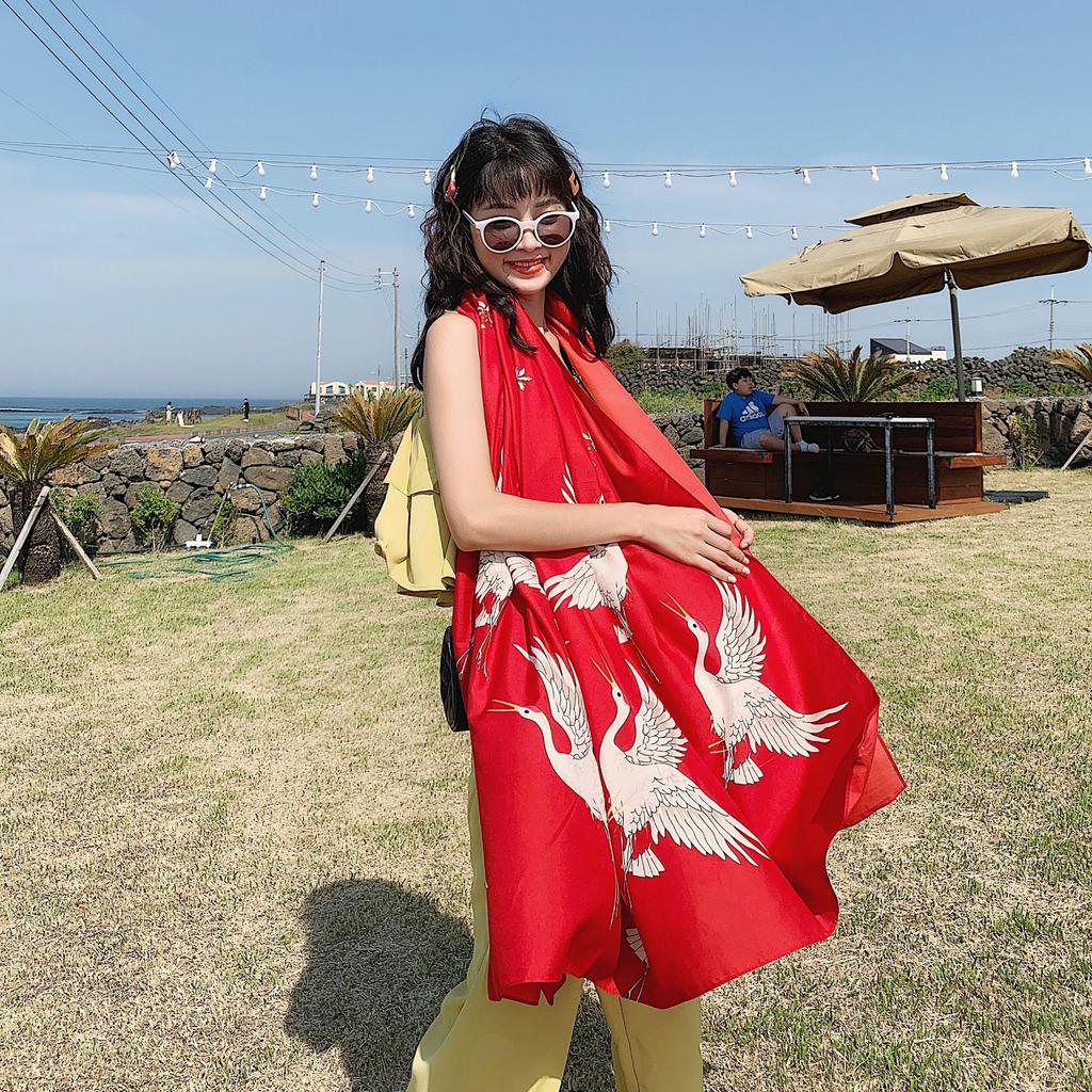 Summer Sunscreen Shiawl Kerchief Fashion Sailboat Small Hijab Scarf Print Shawls Popular Sunscreen Silk Scarves Headcloth