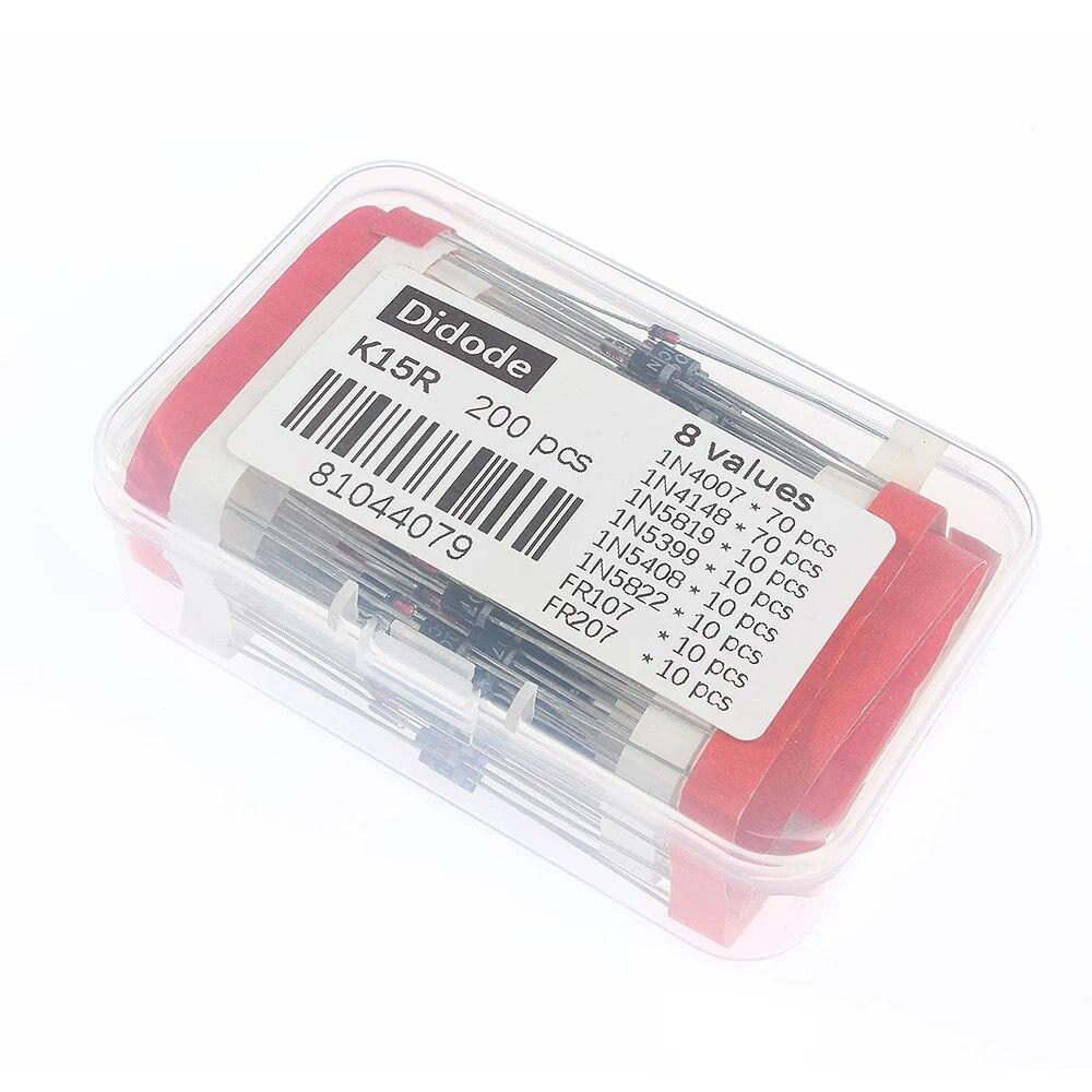 100/200 sztuk dioda prostownicza zestaw diod Schottky'ego 1N4007 1N4148 1N5408 1N5819 1N5822 1N4001 1N4004 1N5404 FR107 FR207 szybkie przełączanie
