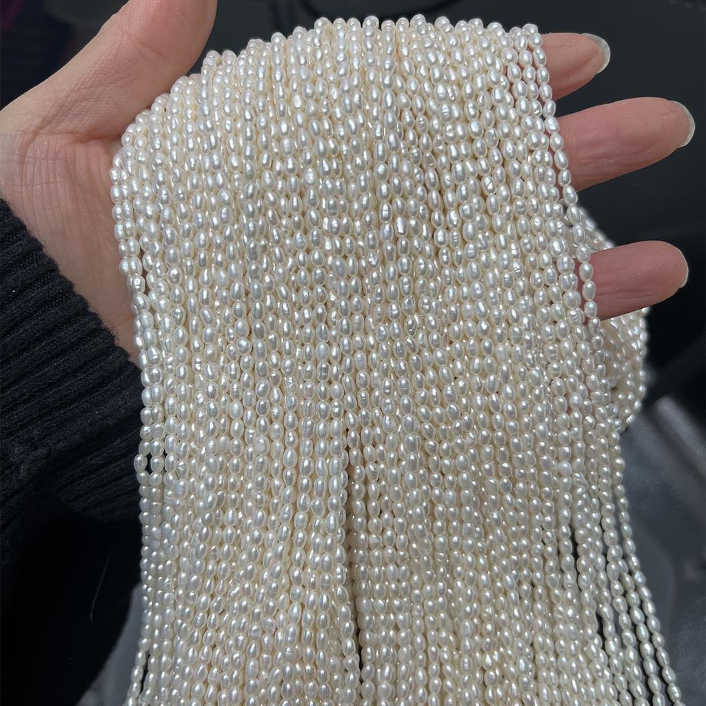 Boho Handmade Rice Pearl 2-3mm, White Natural Freshwater Pearls Beads for Jewelry Making DIY Necklace Accessories, Mother's Day Crafts 36cm