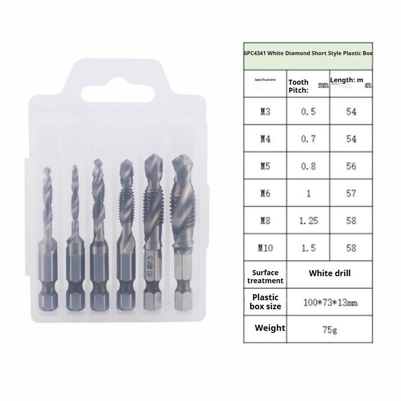 Vysokorýchlostná oceľová šesťhranná stopka tri v jednom kombinovaný závitník, vŕtanie, rezanie závitov a odihlovanie integrované špirálové strojové rezanie závitov, špirálový závitník