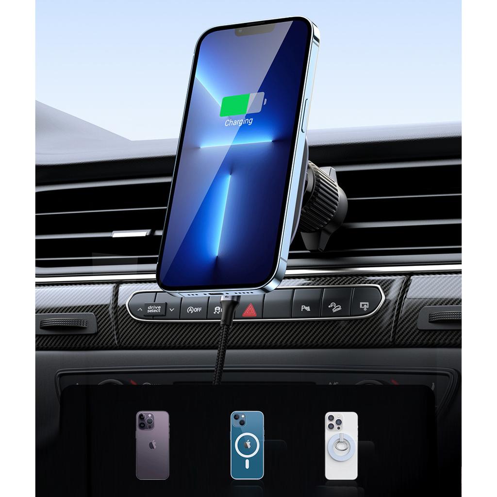 Ugreen Dual-Fit MagSafe Wireless Car Charger - Versatile Mounting Solution for Dashboard, Windshield & Vents - Black