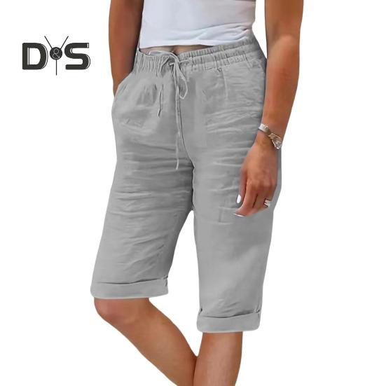 

Женские летние шорты с эластичным поясом, повседневные брюки с регулируемым шнурком и карманами, однотонные свободные брюки длиной до колена M