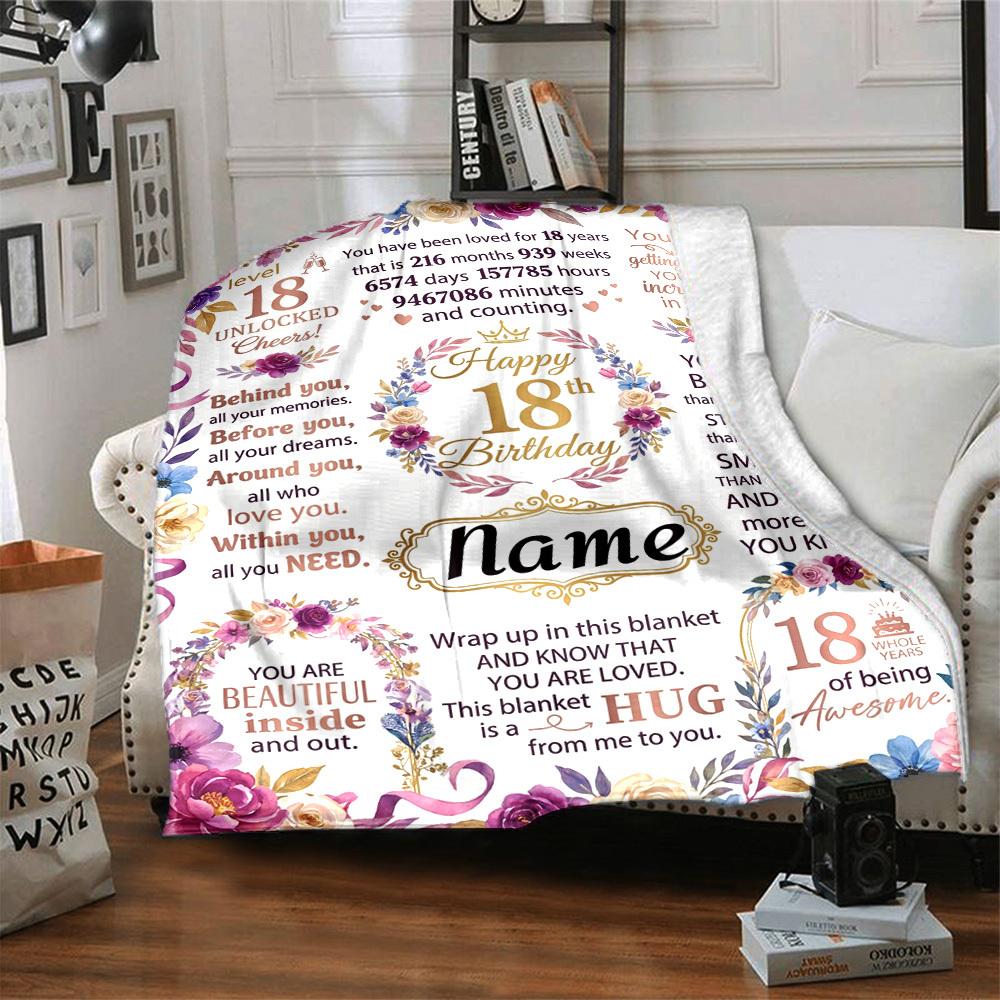 Happy 18Th Birthday Customizable Blanket Customize Text Soft Cozy Versatile For Picnics Outdoor Travel And Camping Sofa Office Four Seasons